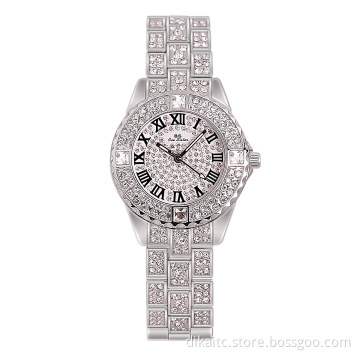 BS Women's Luxury Full Rhinestone Stainless Steel Quartz Watch Charm Fine Jewelry Gift Watches Ladies Analog Clock FA08040